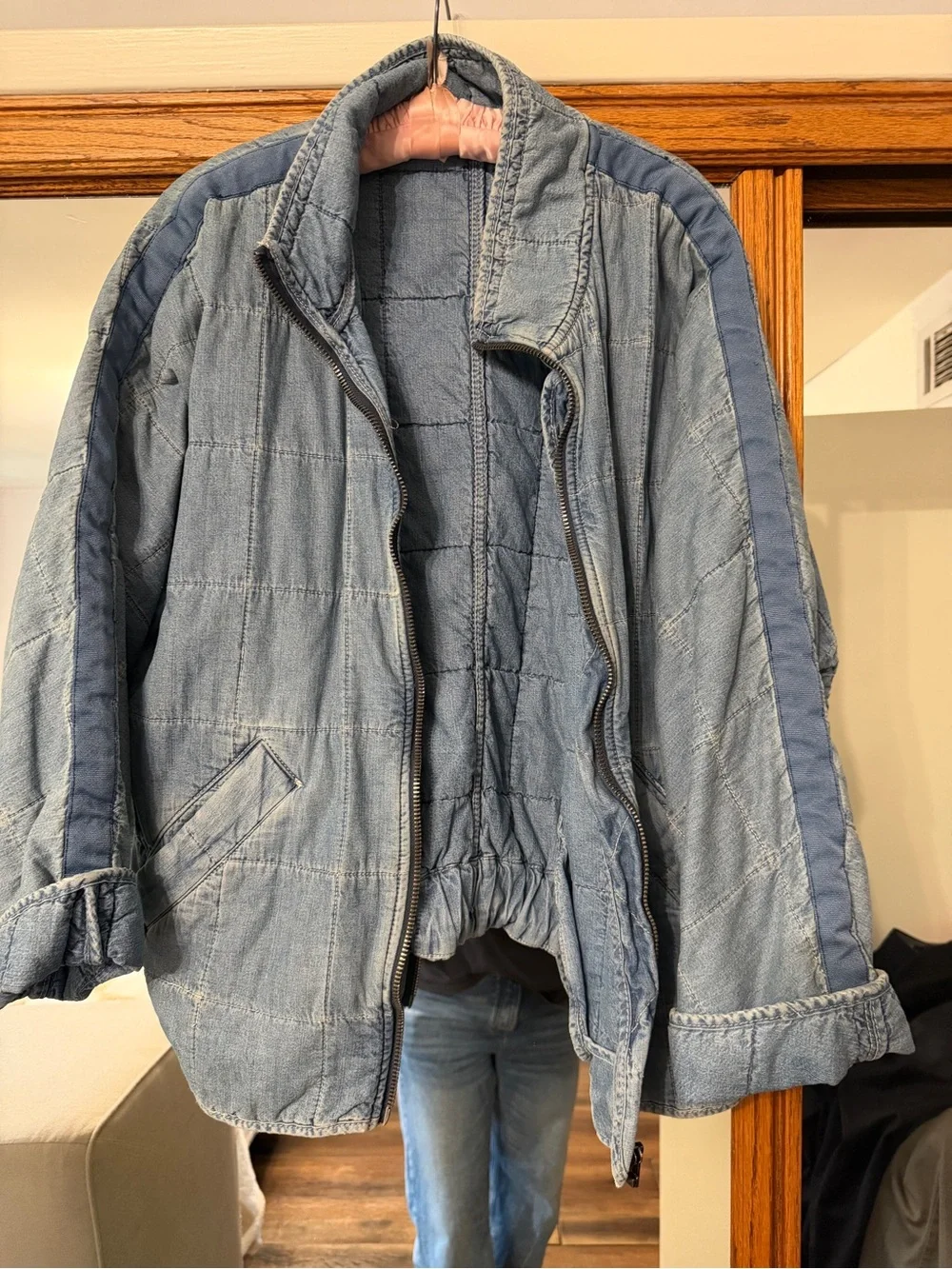 Free People Light Blue Quilted Denim Jacket